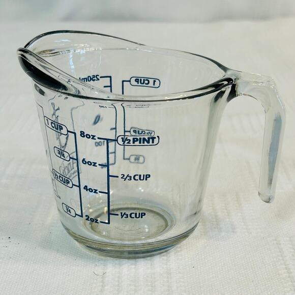 Anchor Hocking Blue Lettering 1 Cup Glass Measuring Cup - Picture 4 of 5